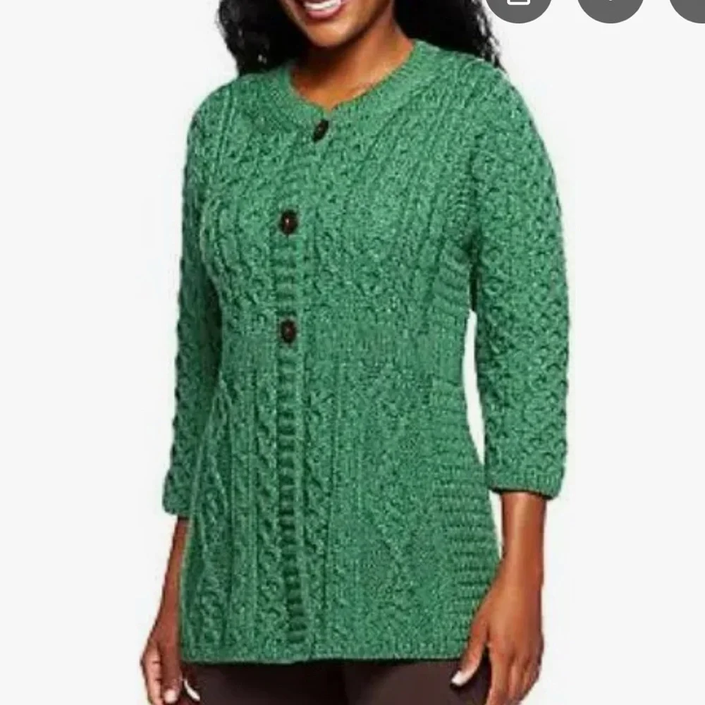 Irish Wool Cable Knit Green Cardigan Sweater - Picture 17 of 17